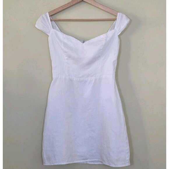 Reformation Linen Mini Dress Sz 2 White Smoked Back Lined Sleeveless Monochrome - Picture 14 of 15